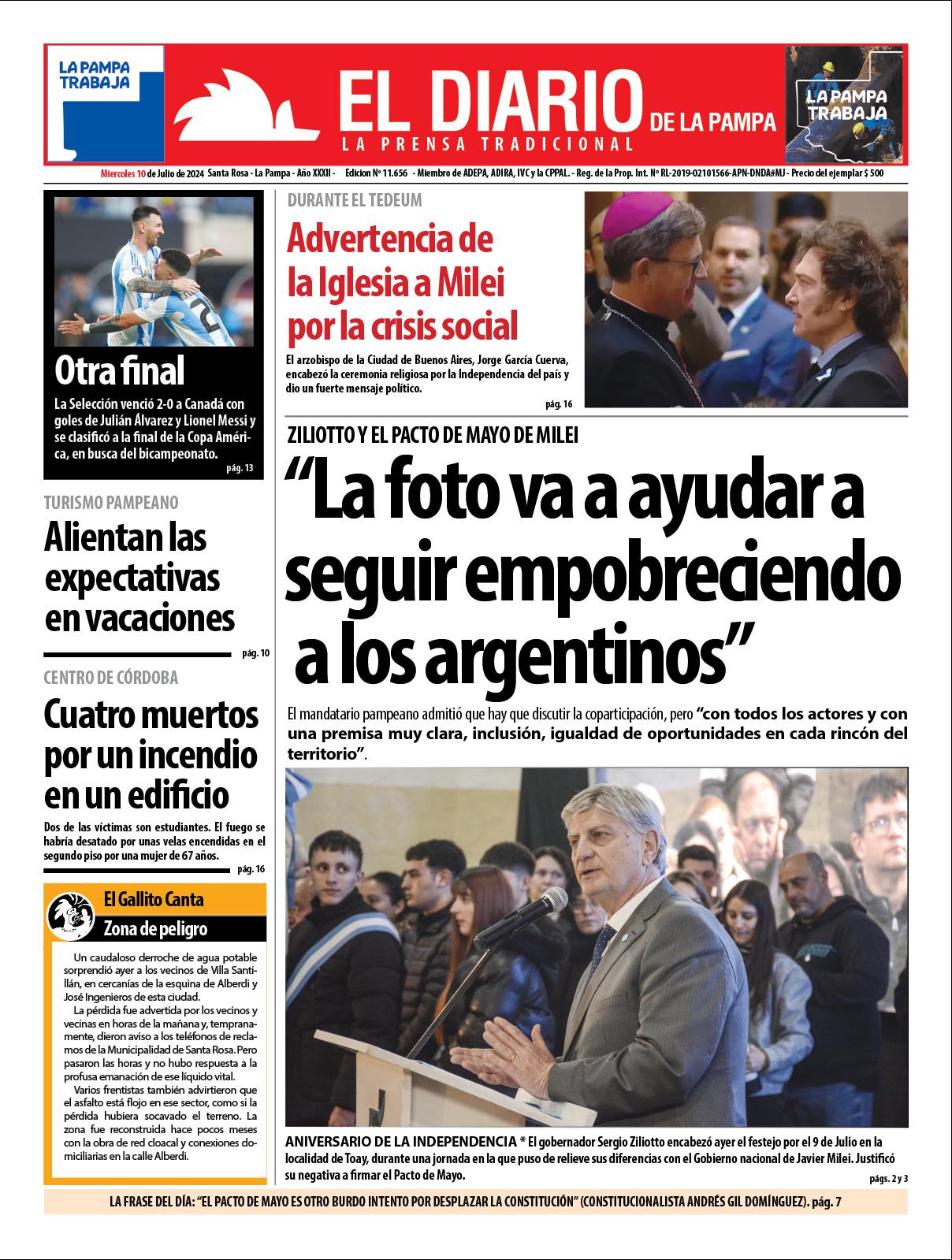 Tapa de El Diario en papel  mieacutercoles 10 de julio de 2024